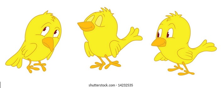 Three standing yellow chicken