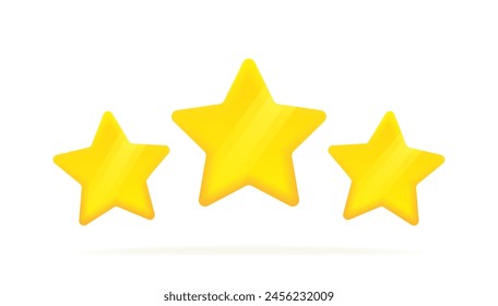 Three star in 3d style with glowing effect. Customer reviews rating about the product. Concept of feedback from the client to seller. Vector illustration.