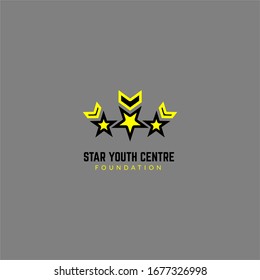 Three Star Badge Yellow Black Youth Center. In Star Shape Youth Center Study Activity. Youth Community Collaboration. Young Youth Logo Design