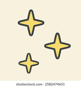 three star blink with outline flat vector design.