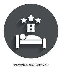 Three star Hotel apartment sign icon. Travel rest place. Sleeper symbol. Circle flat button with shadow. Modern UI website navigation. Vector