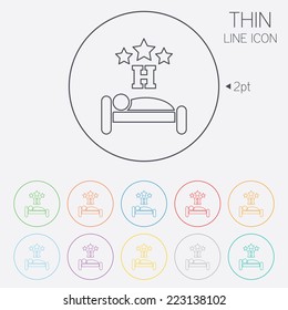 Three star Hotel apartment sign icon. Travel rest place. Sleeper symbol. Thin line circle web icons with outline. Vector