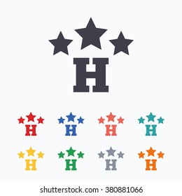 Three star Hotel apartment sign icon. Travel rest place symbol. Colored flat icons on white background.