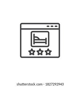 Three star hotel booking line icon. linear style sign for mobile concept and web design. Online hotel rating outline vector icon. Symbol, logo illustration. Vector graphics