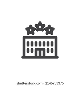 Three star hotel line icon. linear style sign for mobile concept and web design. Hotel building outline vector icon. Symbol, logo illustration. Vector graphics