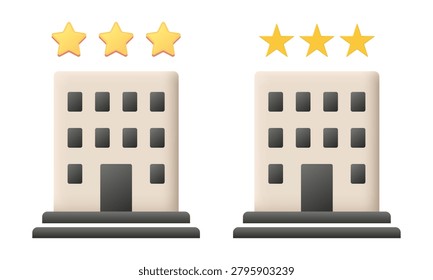 Three star hotel. Vector black 3d icon isolated on white background.