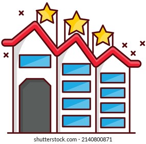 ilustración de hotel de tres estrellas Vector en un fondo transparente.Símbolos de calidad premium. icono plano de línea vectorial para el concepto y el diseño gráfico.