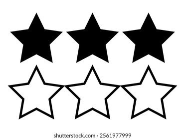 Three star icon sheet with black fill and stroke