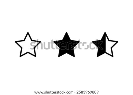 Three star icons. Outline fill rating. Minimal vector shapes. Black white design.