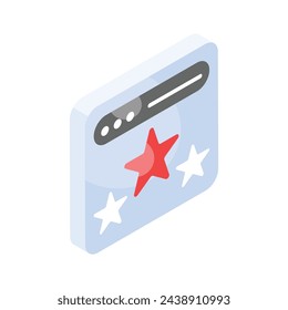 Tres estrellas dentro de la página web que muestra el concepto de icono isométrico de la clasificación del sitio web