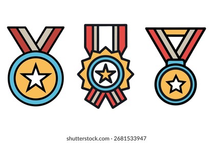 Medalhas de três estrelas com fitas para reconhecimento de conquistas e cerimônias de premiação