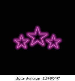 Three star, rate simple icon vector. Flat design. Purple neon on black background.ai