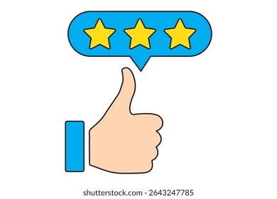 Three star rating icon design. Thumbs up. Good, review, thumb up, website icon. Editable vector graphics.
