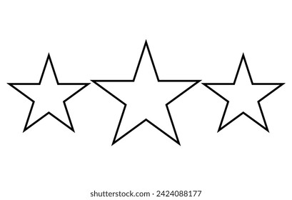 Three star stroke style isolated vector element. Positive feedback icon. Customer feedback review star rating symbol. Vector illustration. Eps file 227.