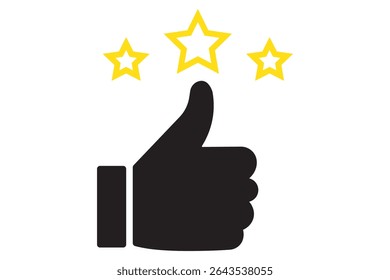 Three star and thumb up rating icon. Customer excellent review and feedback. Thin line illustration. Ranking. Client satisfaction. Contour symbol. Customer Review icon in vector. 