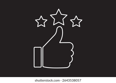 Three star and thumb up rating icon. Customer excellent review and feedback. Thin line illustration. Ranking. Client satisfaction. Contour symbol. Customer Review icon in vector. 