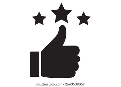 Three star and thumb up rating icon. Customer excellent review and feedback. Thin line illustration. Ranking. Client satisfaction. Contour symbol. Customer Review icon in vector. 