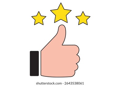 Three star and thumb up rating icon. Customer excellent review and feedback. Thin line illustration. Ranking. Client satisfaction. Contour symbol. Customer Review icon in vector. 