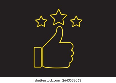 Three star and thumb up rating icon. Customer excellent review and feedback. Thin line illustration. Ranking. Client satisfaction. Contour symbol. Customer Review icon in vector. 