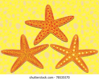 Three starfish arranged on beach created as a seamless repeatable pattern