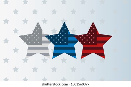 three stars with american flag background