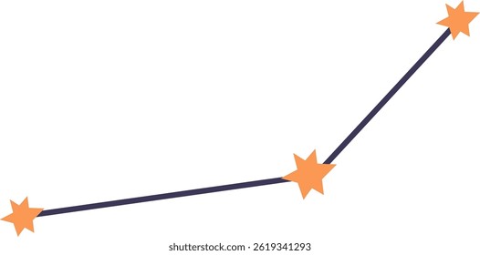 Three stars connected by lines in a minimalistic style. A simple depiction of celestial bodies linked by straight paths. Cartoon vector illustration.