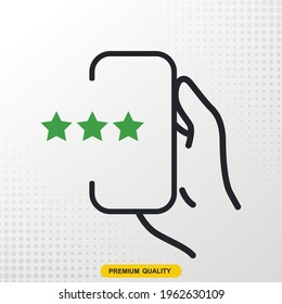 Three stars customer product rating review. Modern flat style vector illustration.. With phone and hand icon