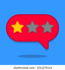 Three stars. Customer rating, reviews. Isolated on blue background. Vector illustration