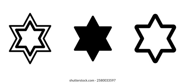 Three stars of David, black silhouettes. Simple isolated vector illustration for design for Jewish holidays