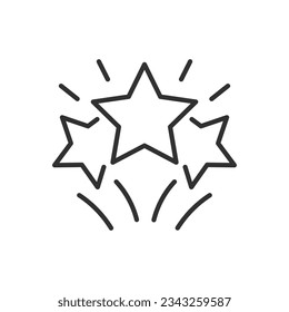 drei Sterne fliegen, lineares Symbol. Linie mit bearbeitbarem Hub