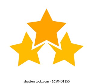 three stars icon cute isolated on white background, cartoon star shape yellow orange, illustration simple star rating symbol, clip art 3 star for logo, pentagram star for decoration ranking award