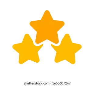 three stars icon cute isolated on white background, cartoon star shape yellow orange, illustration simple star rating symbol, clip art 3 star for logo, pentagram star for decoration ranking award