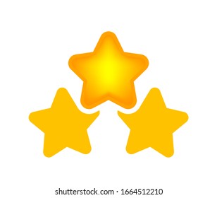 three stars icon cute isolated on white background, cartoon star shape yellow orange, illustration simple star rating symbol, clip art 3 star for logo, pentagram star for decoration ranking award