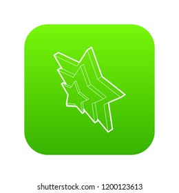 Three stars icon green vector isolated on white background