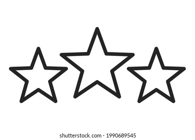 Three stars icons vector isolated. Symbol of success. Line art style, rating and evaluation.