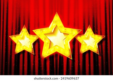 Three stars of light bulbs. Elements of decor in the form of stars. Vector illustration