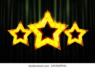 Three stars of light bulbs. Elements of decor in the form of stars. Vector illustration