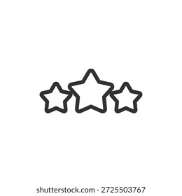 Três estrelas, ícone linear. Avaliação e avaliação da qualidade. Linha com traçado editável.