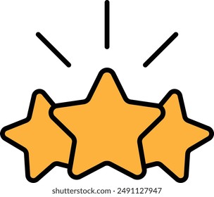 Three stars are lit up in a bright light. The stars are yellow and are placed in a row
