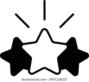 Three stars are lit up in a bright light. The stars are black and white
