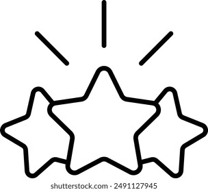 Three stars are lit up in a row, representing a positive rating or review. The stars are placed in a row, with the middle star slightly larger than the other two, and the top star slightly smaller