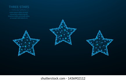 Three stars low poly design, Rating sign in polygonal style, favorite vector illustration on dark blue background.