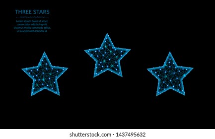 Three stars low poly design, Rating sign in polygonal style, favorite vector illustration on black background