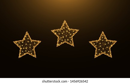 Three stars low poly design, Rating sign in polygonal style, favorite vector illustration on dark yellow background