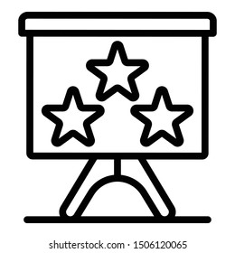Three stars on a flipchart icon. Outline three stars on a flipchart vector icon for web design isolated on white background