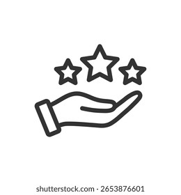 Three stars on hand vector icon isolated on white background