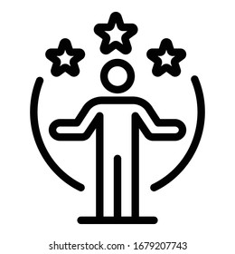 Three stars over a man icon. Outline three stars over a man vector icon for web design isolated on white background