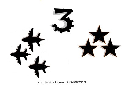 three stars and plane vector design