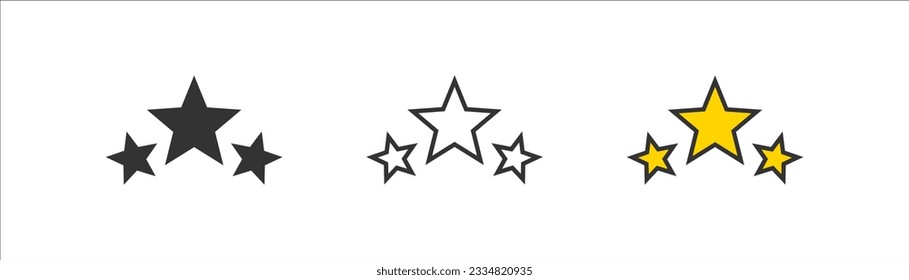 Three stars quality icon isolated on light background. Prize symbol. Achivement, top, golden star shape, succes, rating. Flat design for web UI. Vector illustration.