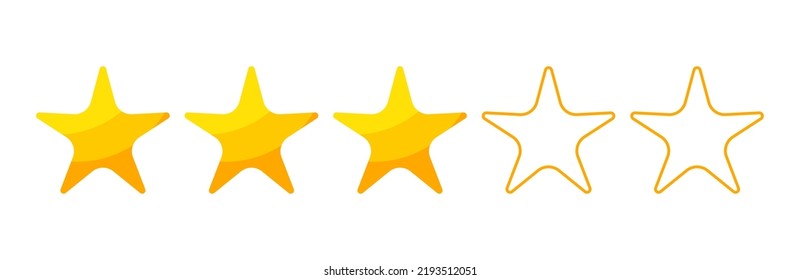 Three stars rating button. Yellow rating stars on white background. Feedback evaluation in vector